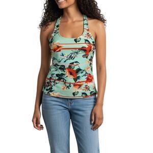 Zelos Tropical Floral Racerback Workout Tank Green Orange Size Medium